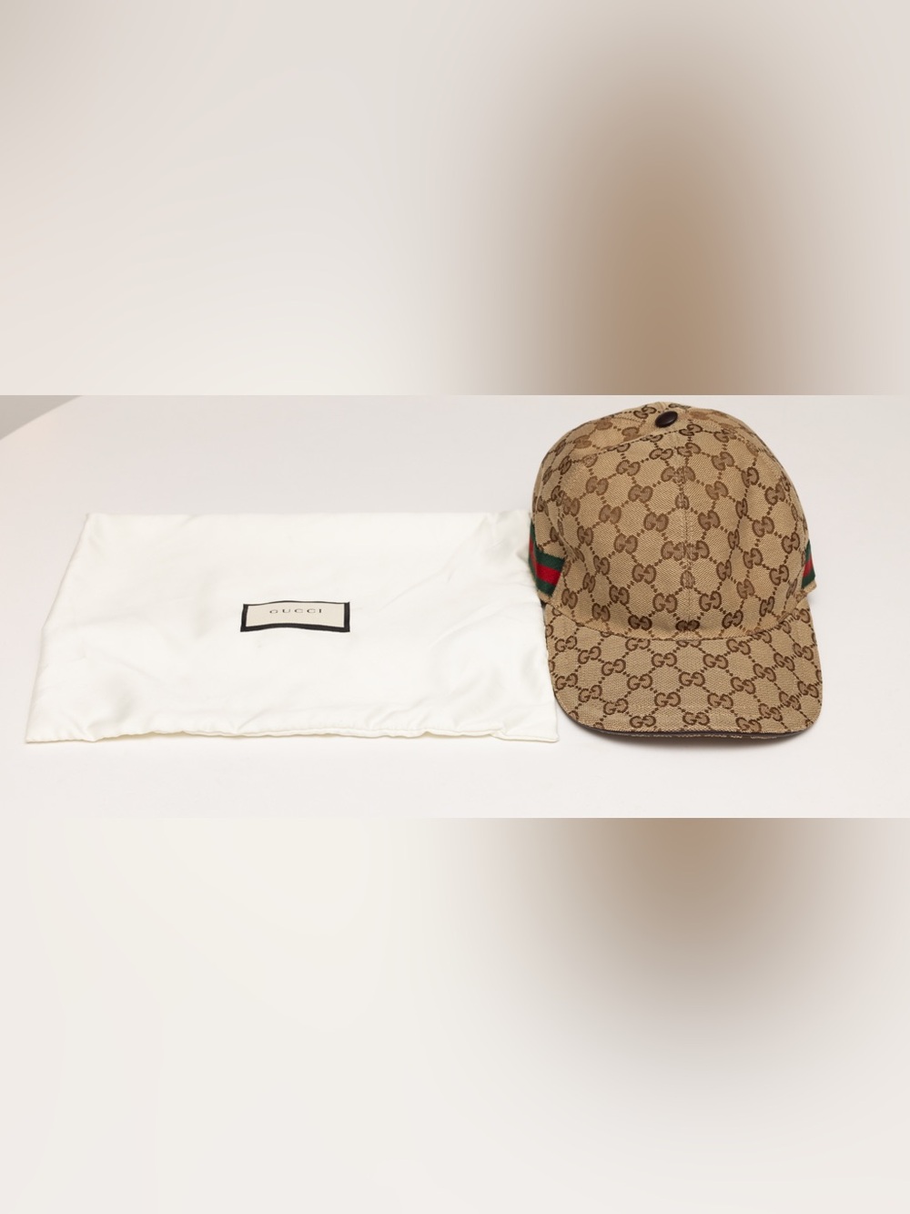 Gucci Beige GG Canvas Cap with Green-Red Web Stripe - Picture 3 of 4